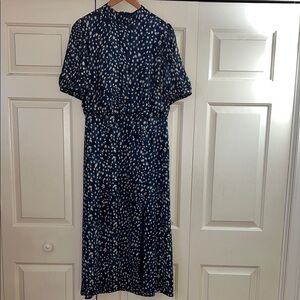 Ann Taylor Dark Teal and Cream Patterned Midi Dress